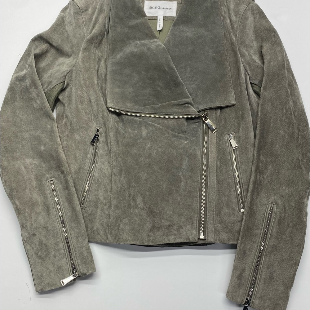 BCBGeneration Women's Gray Suede Jacket Small Pockets Sleeve Zippers